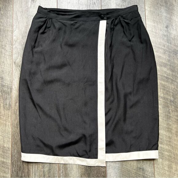 Vintage 1980’s Pia Rucci 100% Silk Wrap Skirt Black and Ivory Size 12 - Picture 8 of 12